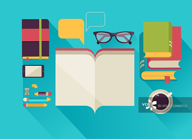 阅读书籍桌面扁平图标合集图片素材