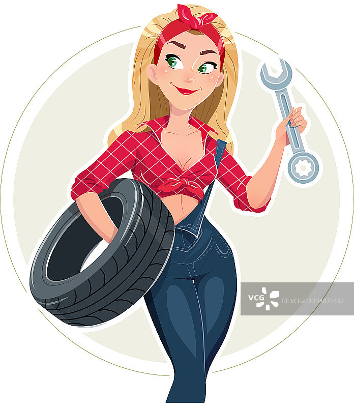漂亮女孩修理汽车图片素材