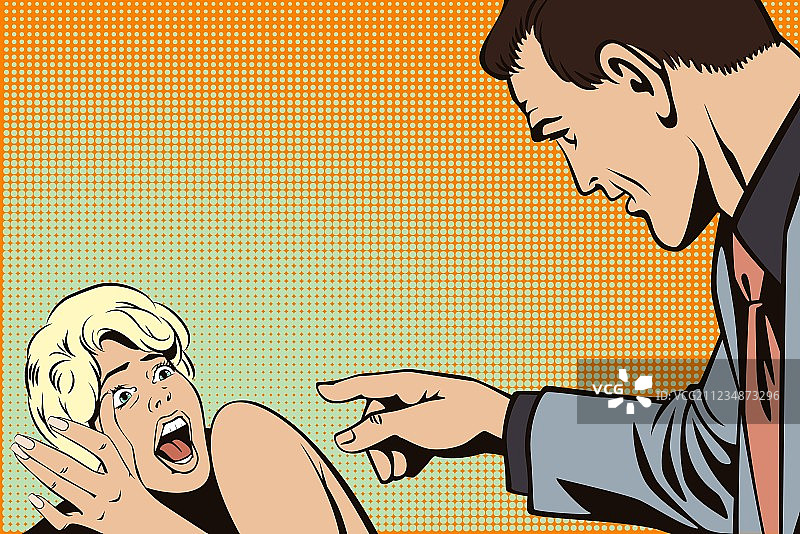 男人指着受惊的女人图片素材