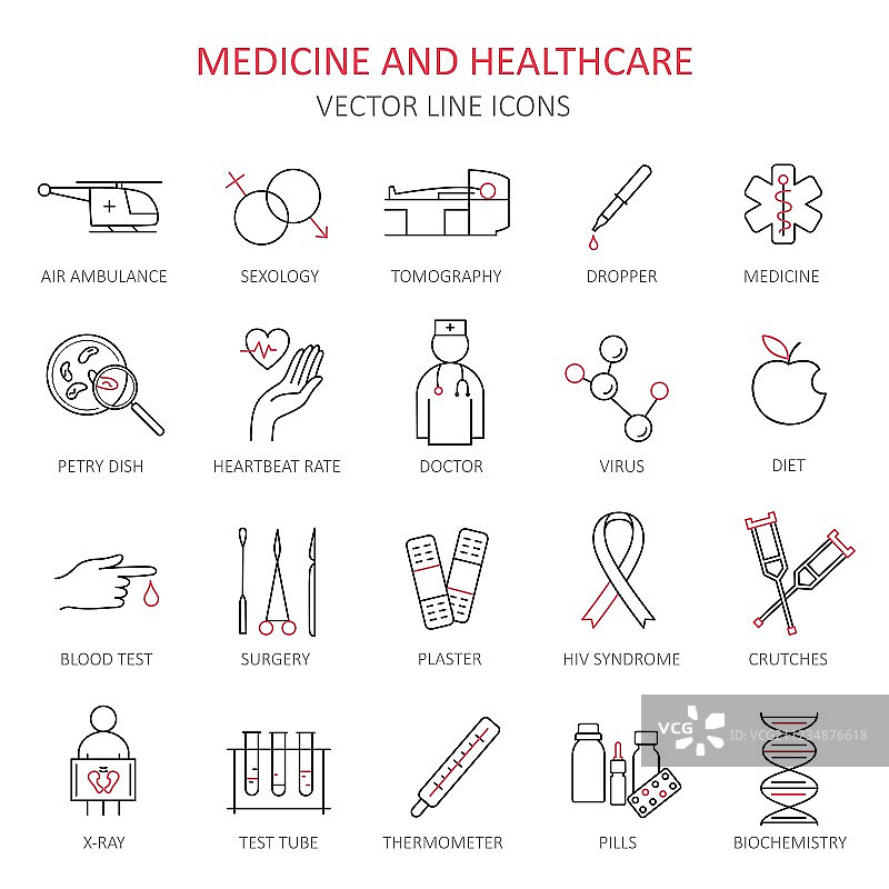 现代医疗细线图标图片素材