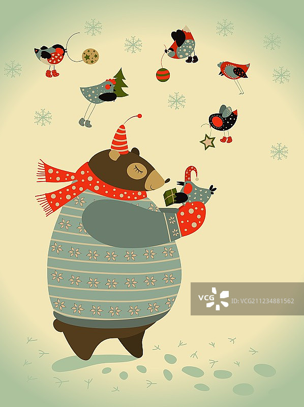 熊与鸟庆祝圣诞节图片素材