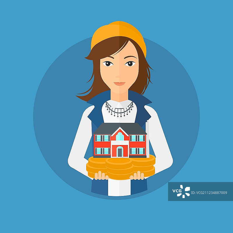 女人拿着房屋模型图片素材