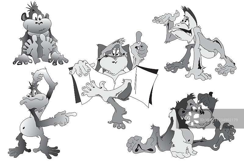 卡通猴子5种不同姿势图片素材