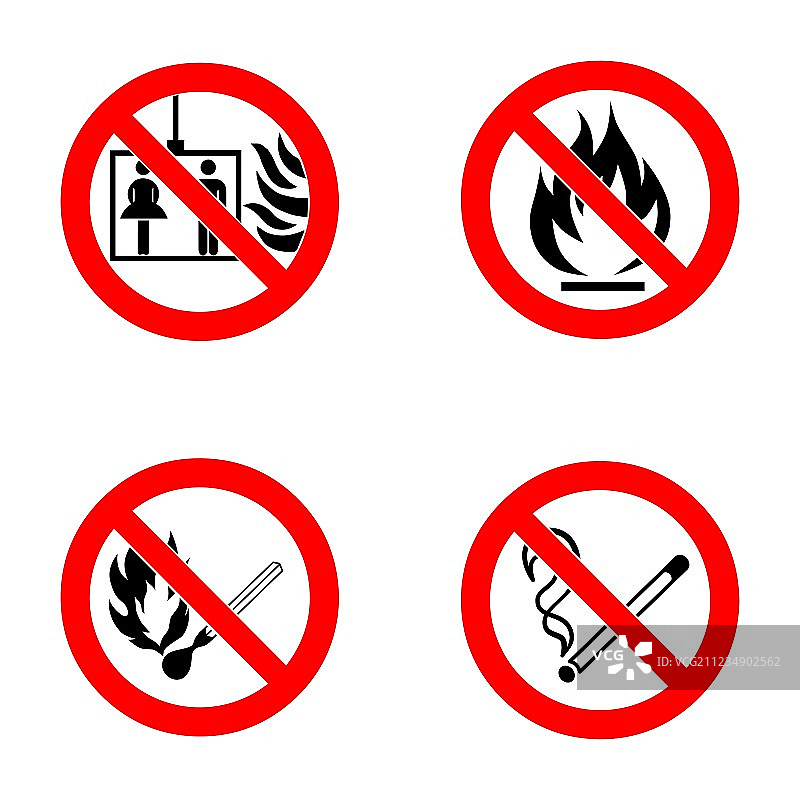 禁止吸烟，禁止明火，禁止火柴，禁止搭乘电梯图片素材