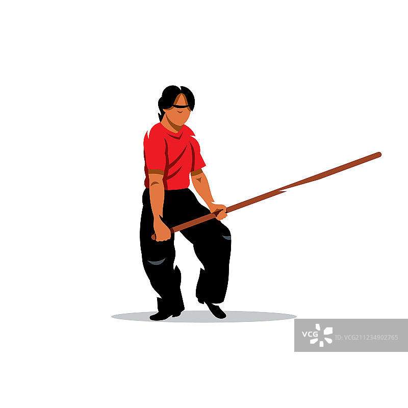 持棍的咏春功夫男子卡通图片素材
