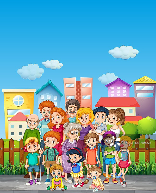 家庭成员站在街上图片素材