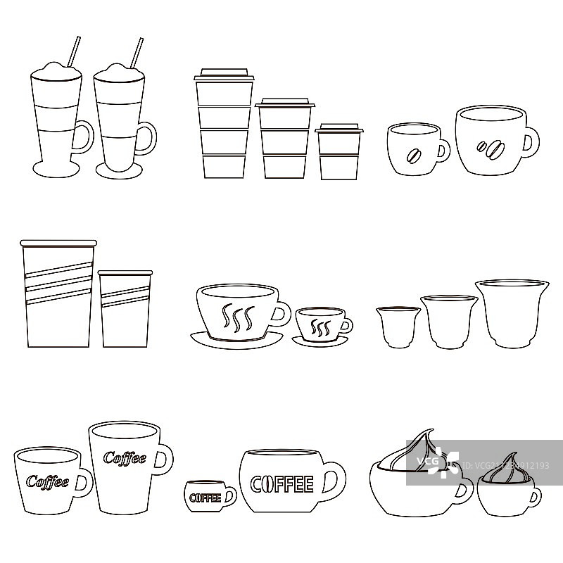 各种尺寸的咖啡杯图片素材
