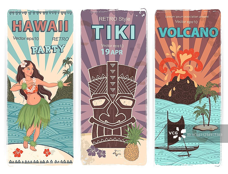 夏威夷元素复古banner合集图片素材