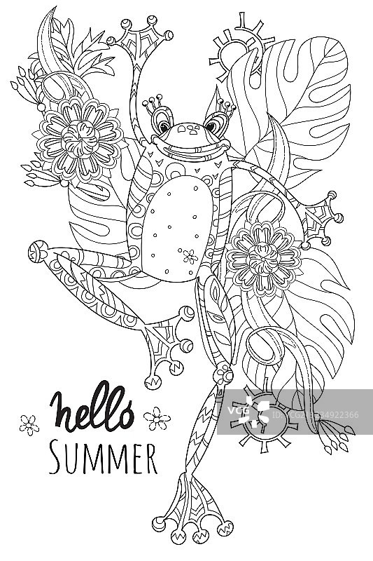 夏季花丛中的可爱青蛙王子图片素材