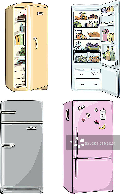 手绘卡通冰箱四件套图片素材