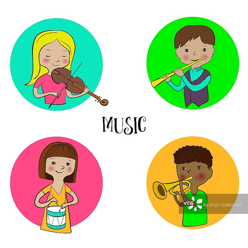 儿童音乐家圆形图标图片素材