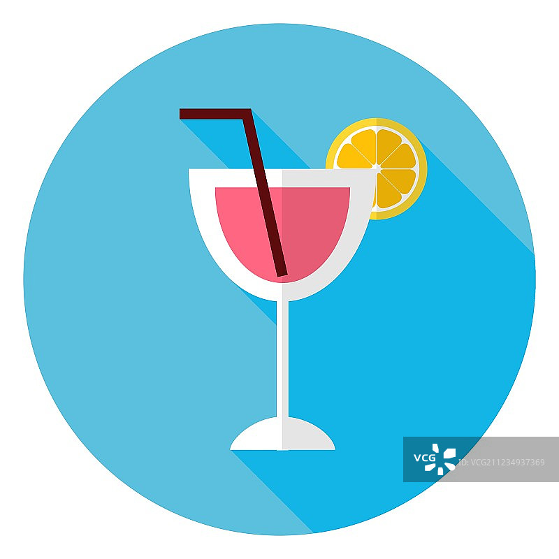 扁平风格的鸡尾酒与橙片和管状圆圈图片素材