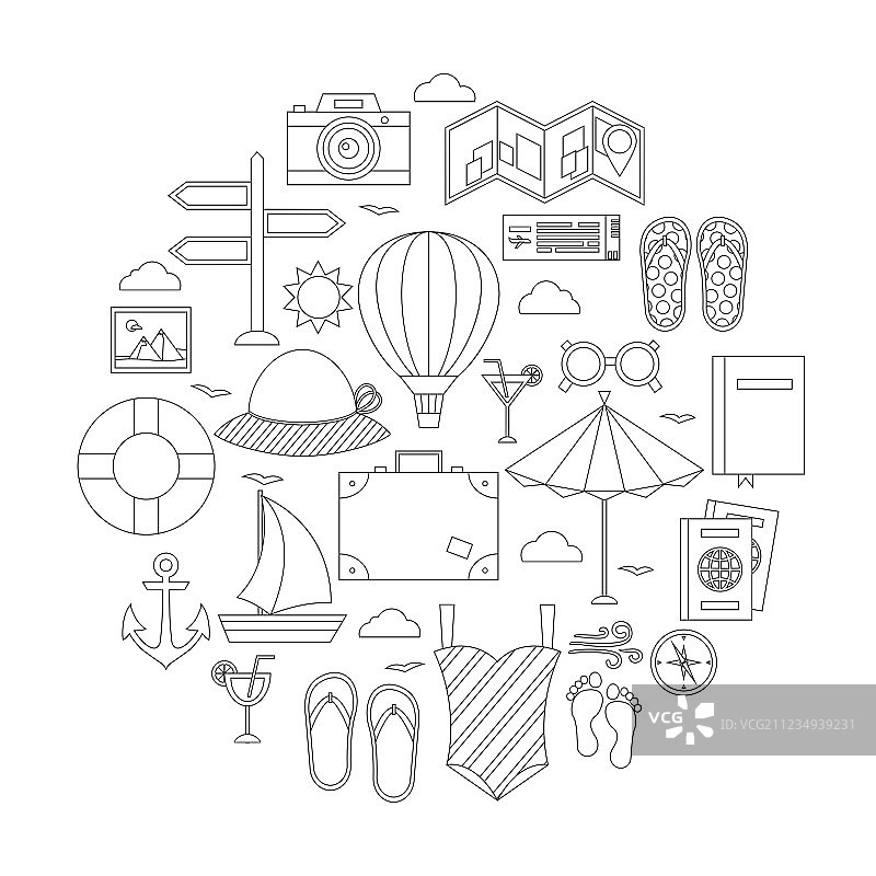 扁平风格夏季假日线性元素合集图片素材