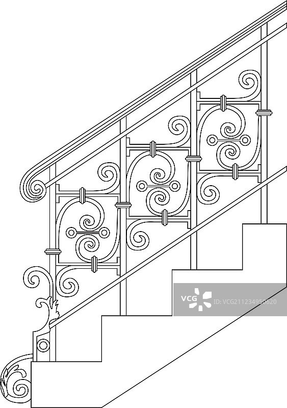 带有花卉图案的黑色锻造金属栏杆图片素材
