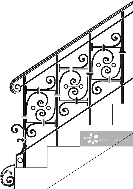 带有花卉图案的黑色锻造金属栏杆图片素材