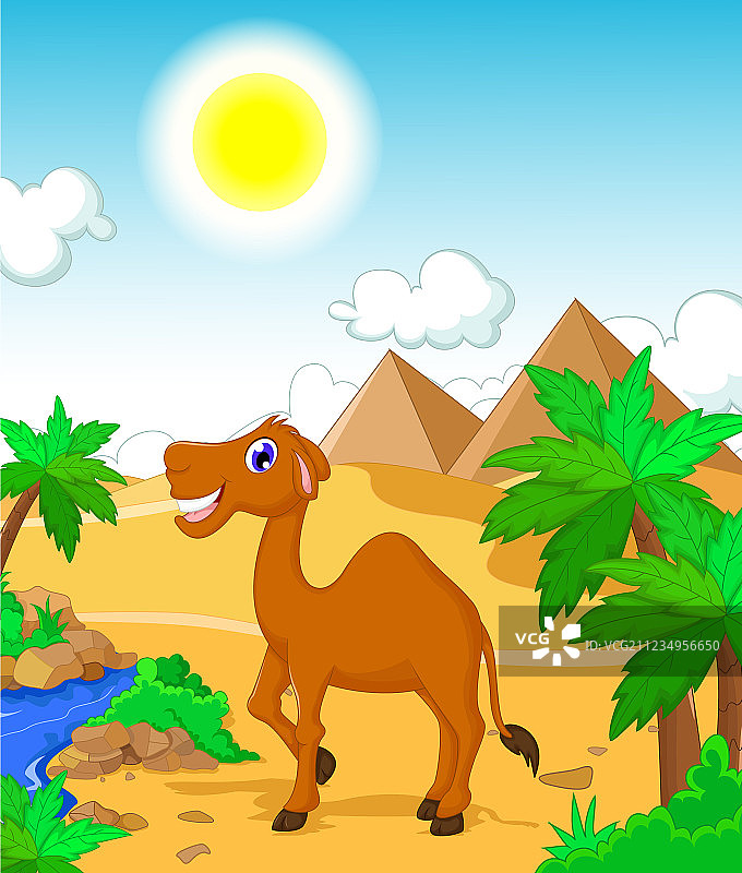 有沙漠背景的有趣卡通骆驼图片素材