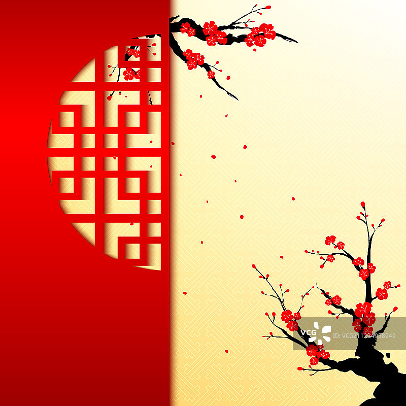 中国新年樱花贺卡图片素材