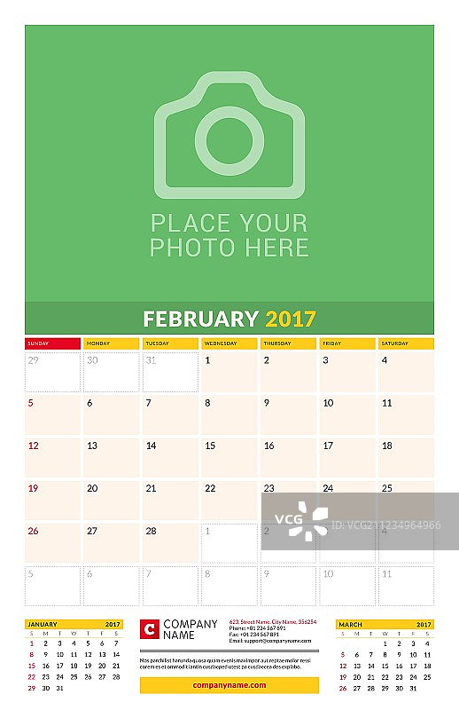 2017年2月墙壁月历图片素材