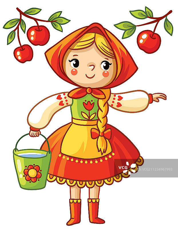 女孩在桶里收集苹果图片素材