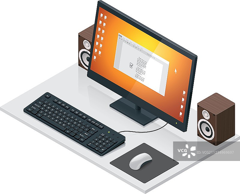 配备电脑和外围设备的办公场所图片素材