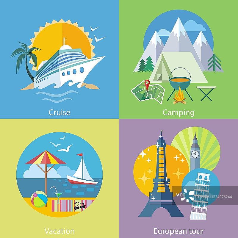 旅行游轮和露营概念图片素材