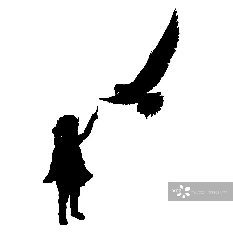 儿童与小鸟剪影图片素材