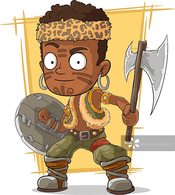 卡通酷祖鲁族战士与斧头图片素材