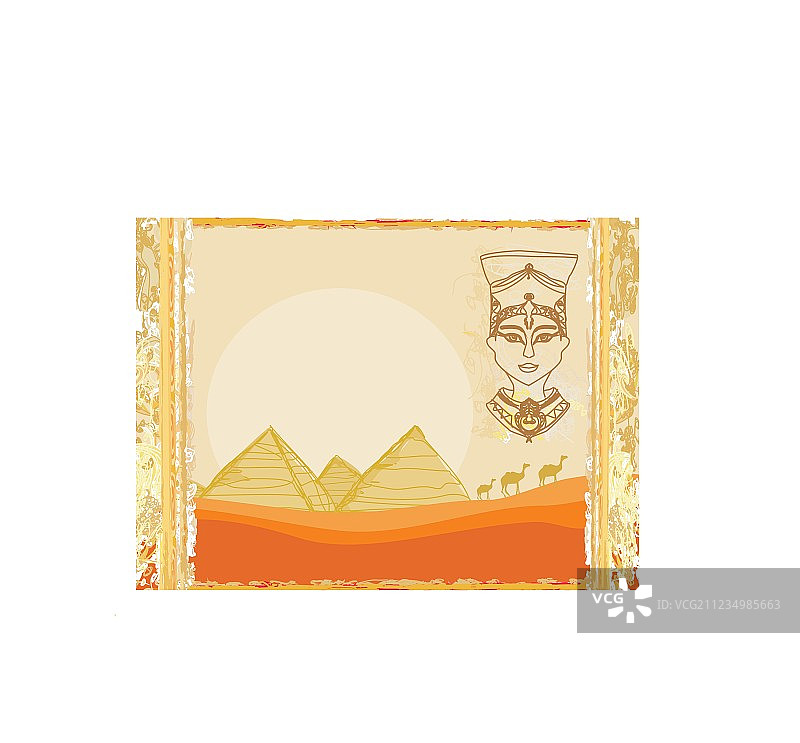 带有埃及女王图案的旧纸张图片素材