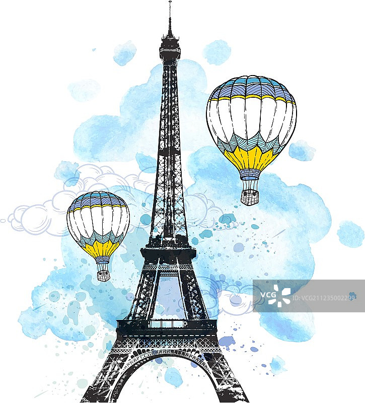 埃菲尔铁塔与热气球图片素材