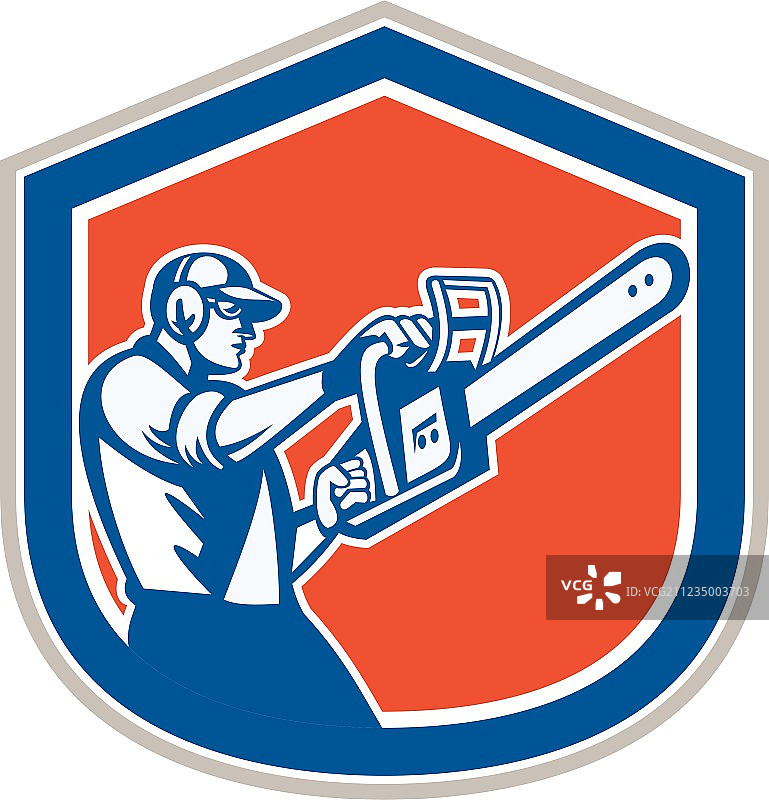 伐木工人树木修剪工油锯盾牌图片素材