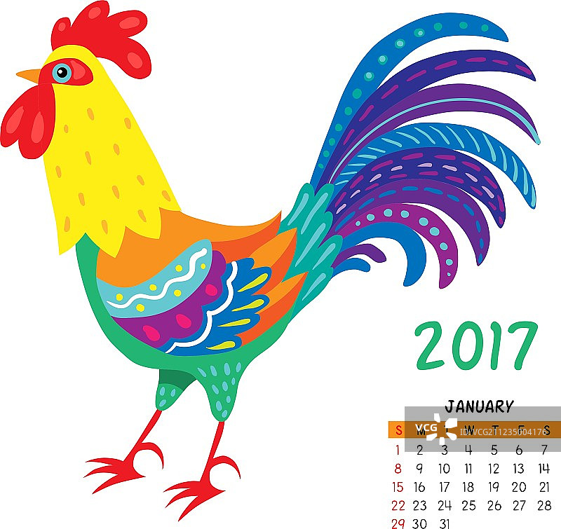 公鸡日历一月图片素材