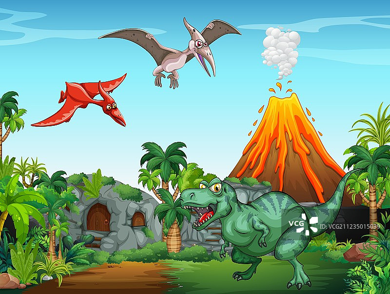 田野里的恐龙图片素材