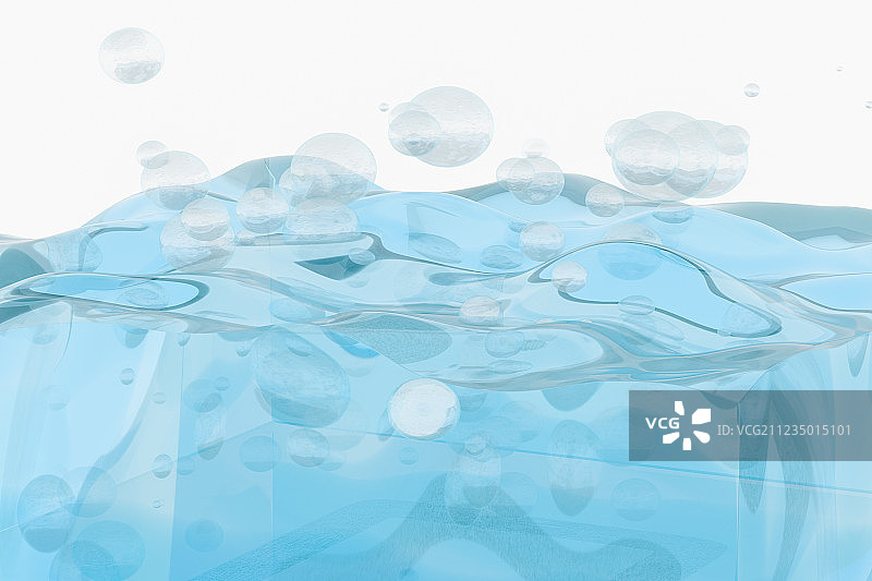 清澈水中冒出的创意小球，三维渲染图片素材