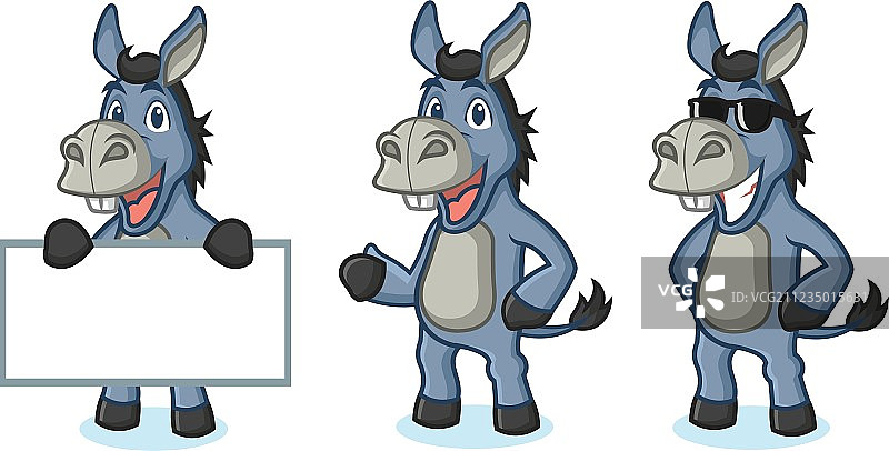 快乐的蓝色驴子吉祥物图片素材