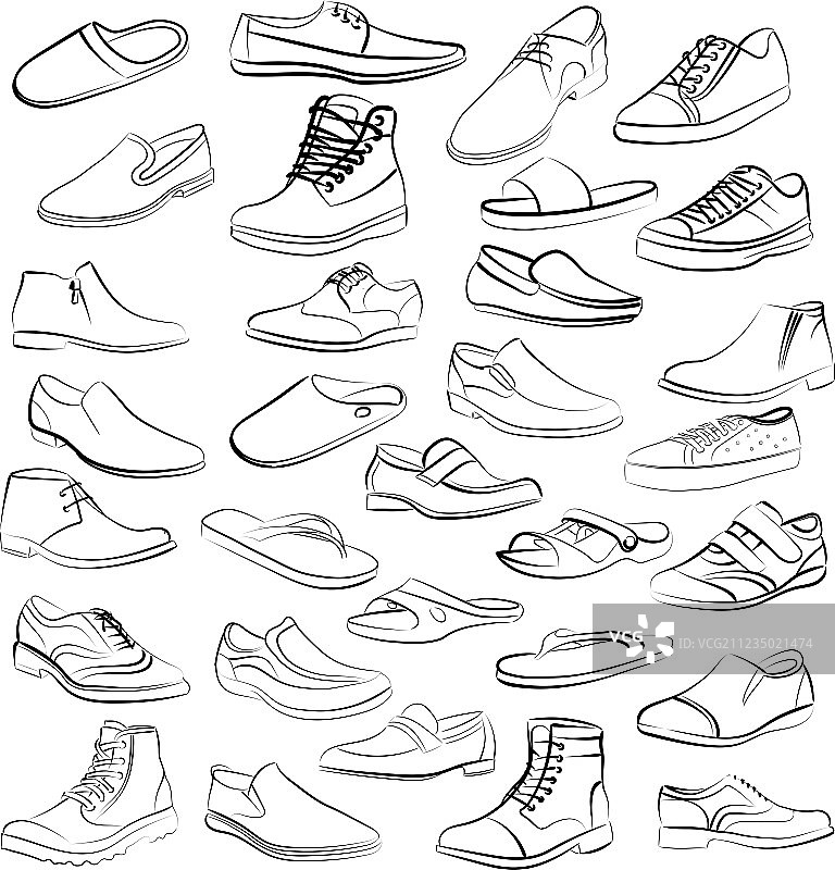 男士鞋子彩绘线条集合图片素材