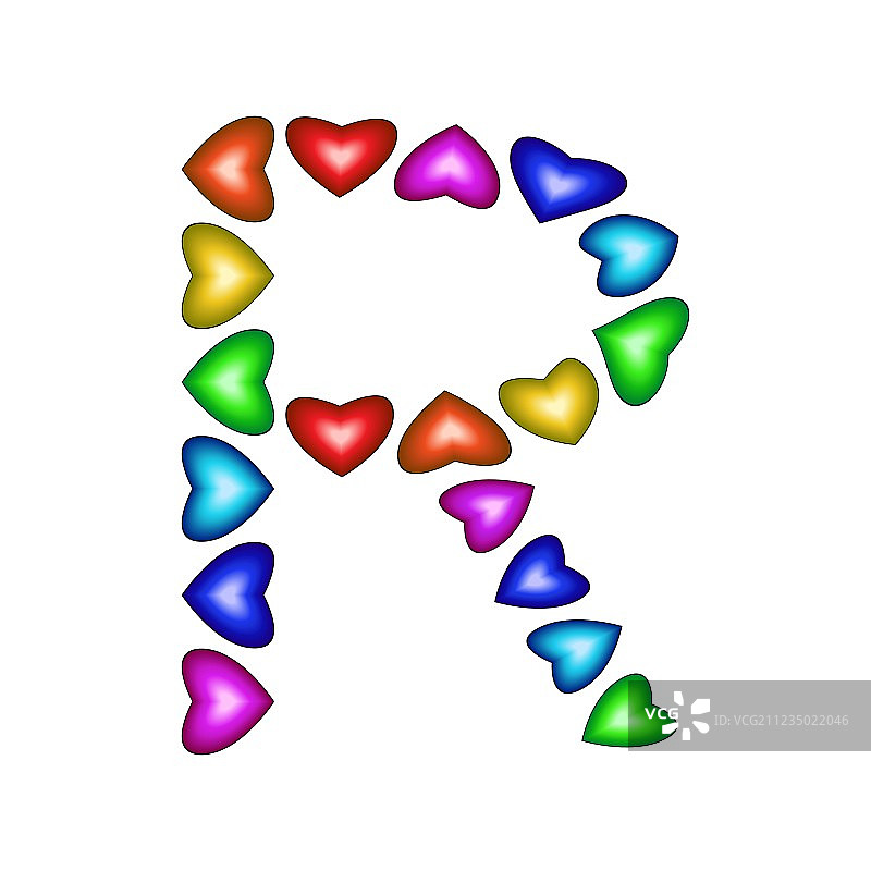 用彩色心形组成的R字母图片素材