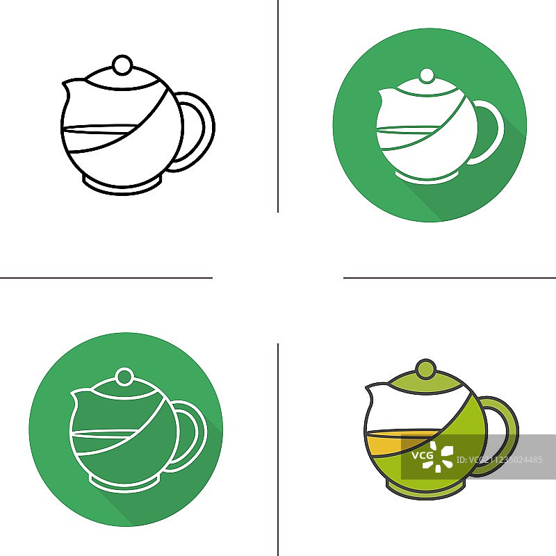 茶漏水壶扁平化设计线性和彩色图片素材
