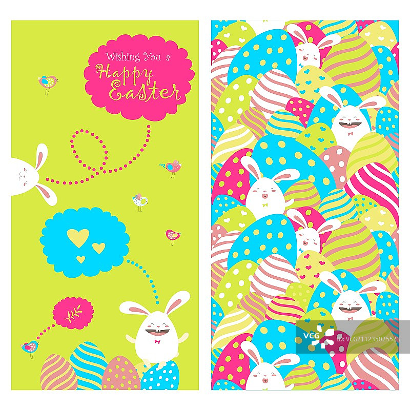 小兔子和复活节彩蛋贺卡图片素材