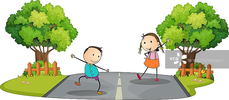 两个在街上玩耍的孩子图片素材