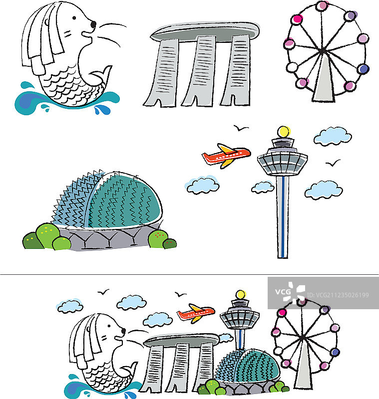 新加坡城市天际线卡通图片素材