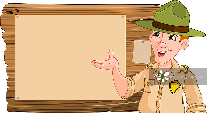 指向木牌的护林员图片素材