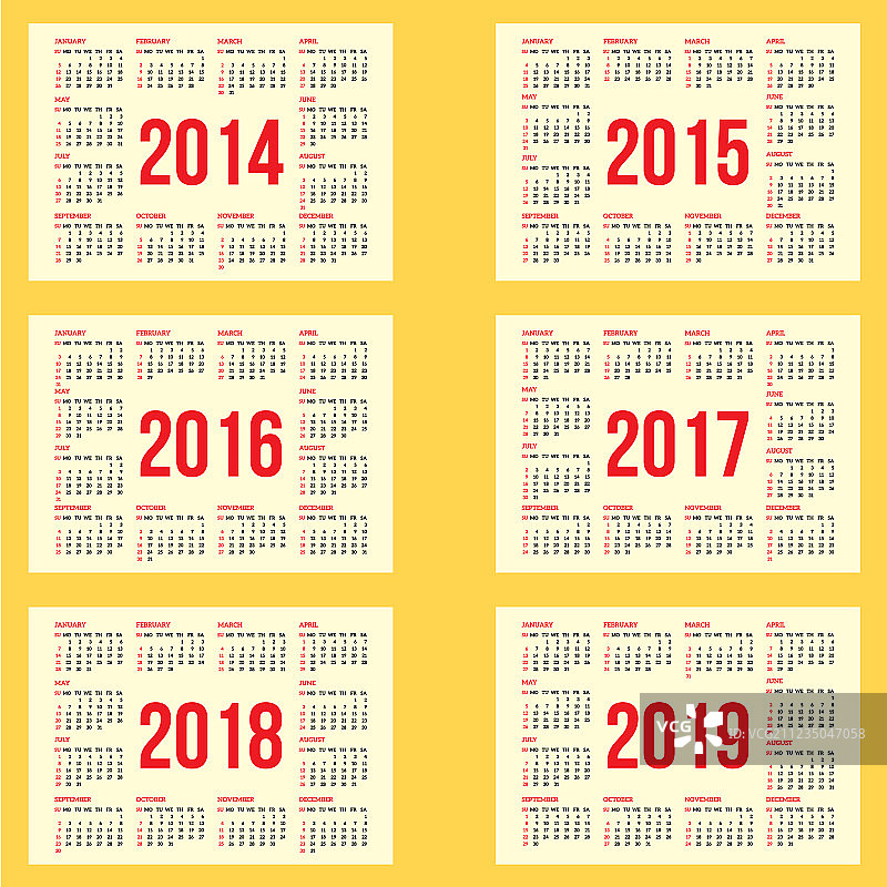 2014至2018年日历网格图片素材