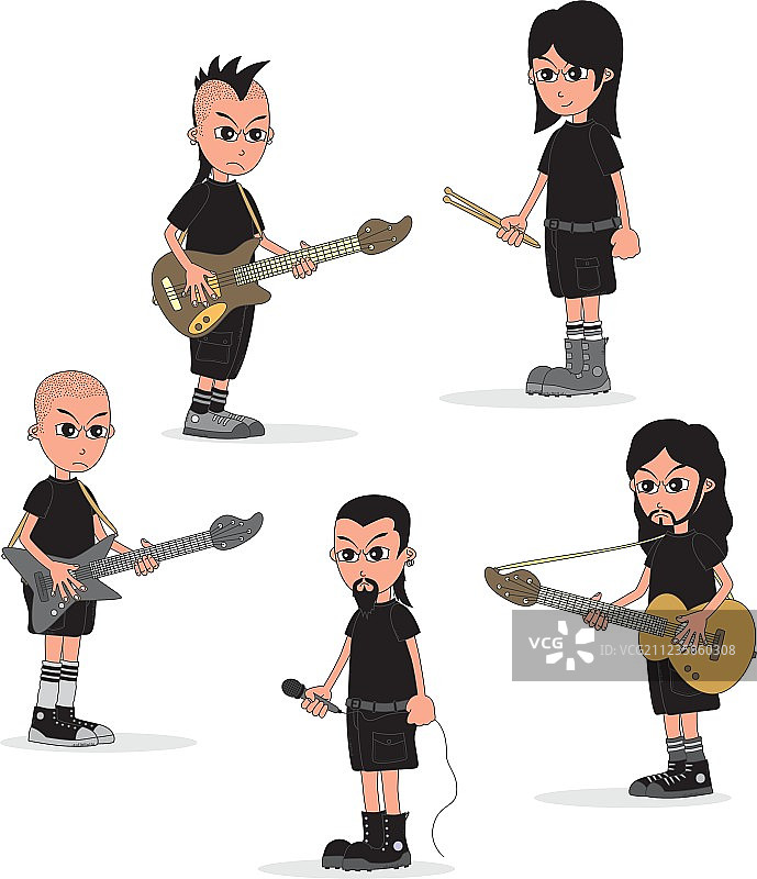 音乐乐队主题的男性卡通人物图片素材