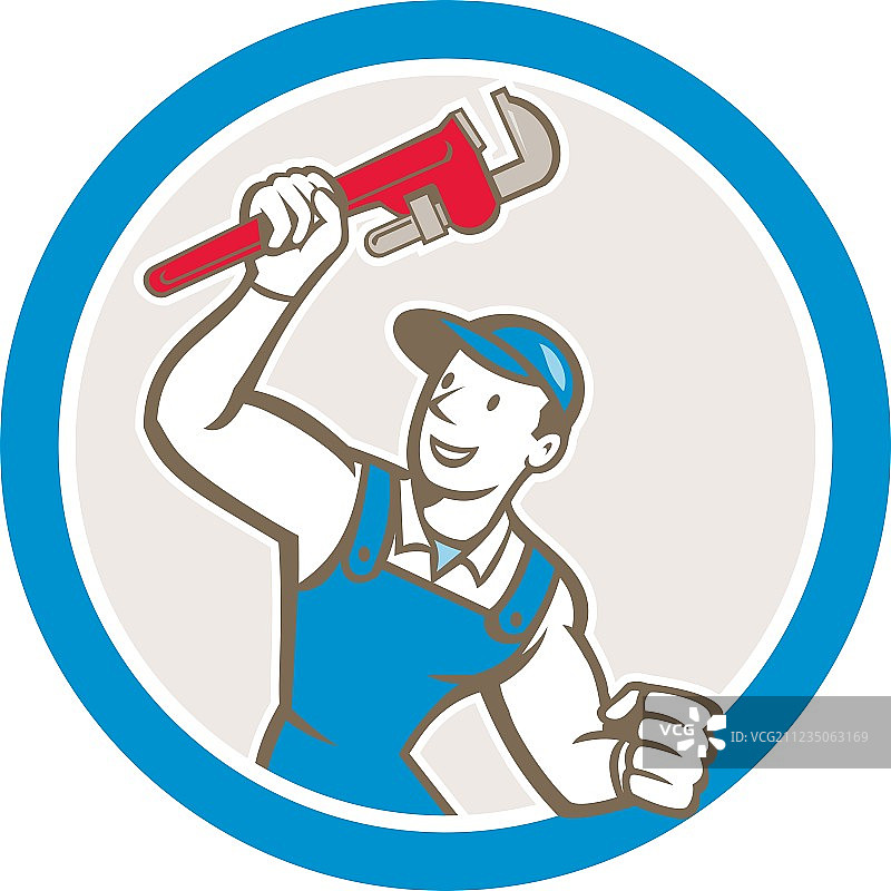 手持管钳的卡通水管工图片素材
