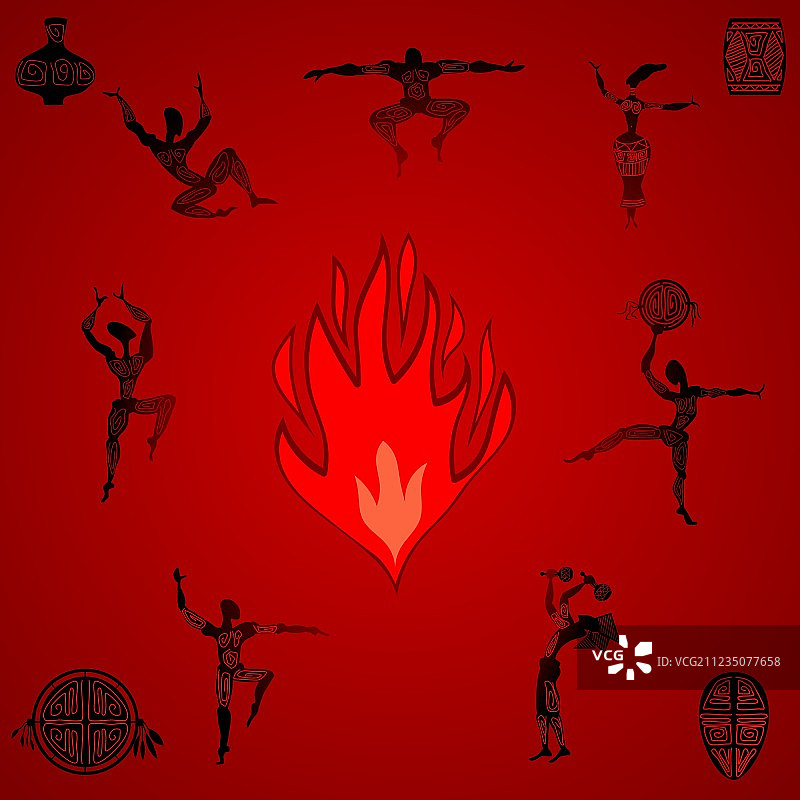 原始人在篝火旁跳舞图片素材