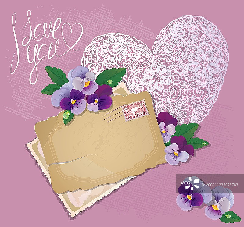 复古三色堇鲜花明信片图片素材