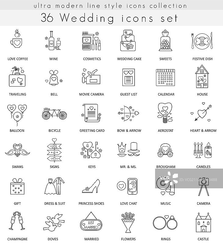 超现代婚礼轮廓线条图标图片素材