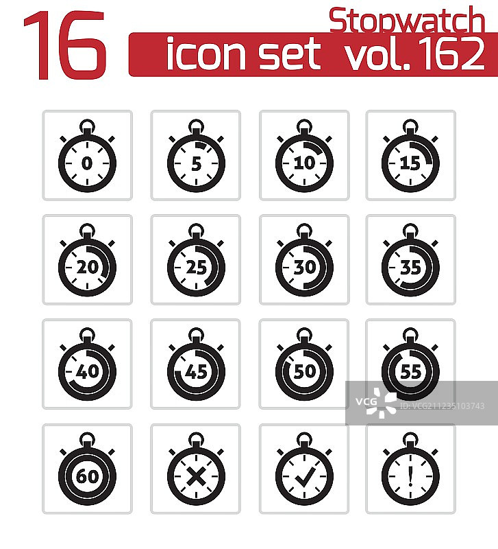 黑色秒表图标集图片素材