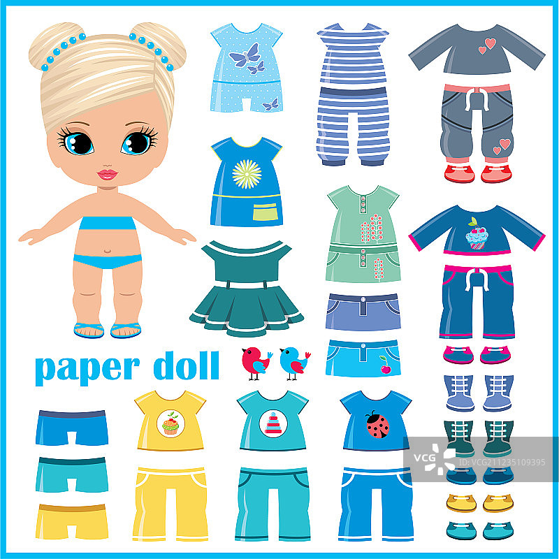 带服装套装的纸娃娃图片素材