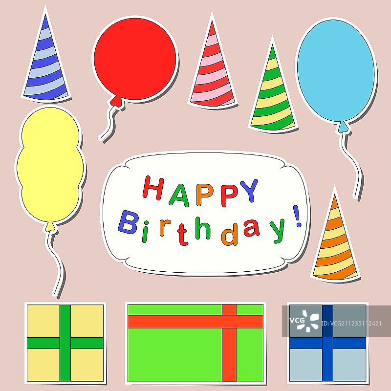 生日快乐贴纸套装图片素材